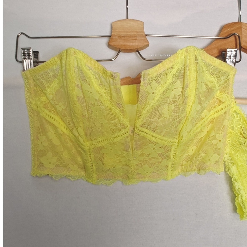 Victoria's Secret Lingerie Set Dream Angels Bustier Bra Yellow Lace L‎ M - Picture 3 of 9